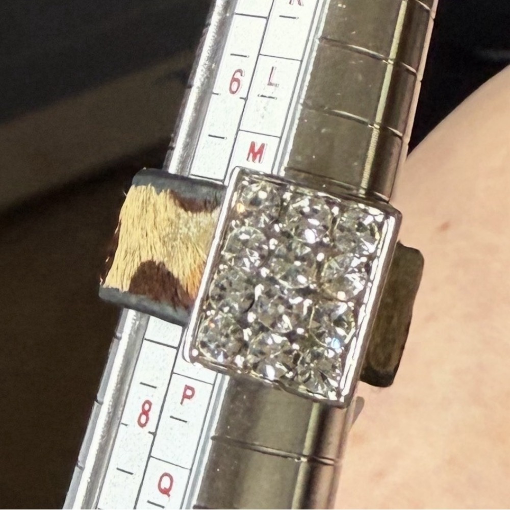 Ethel & Myrtle Leopard Print Statement Ring with Crystal Pave Size 8